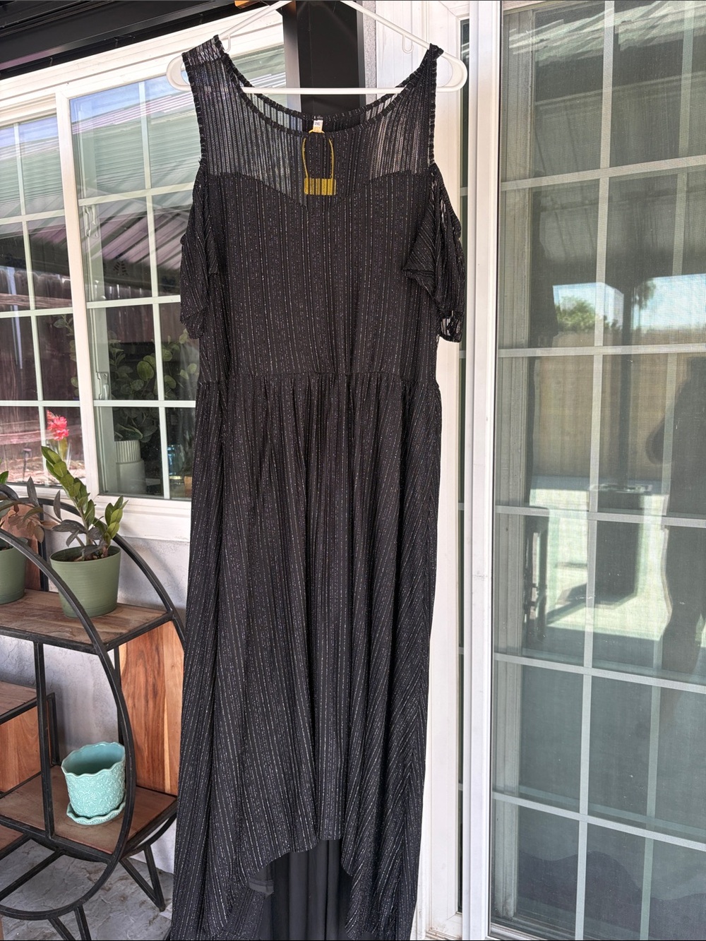 Black Metallic Cold-Shoulder High-Low Dress